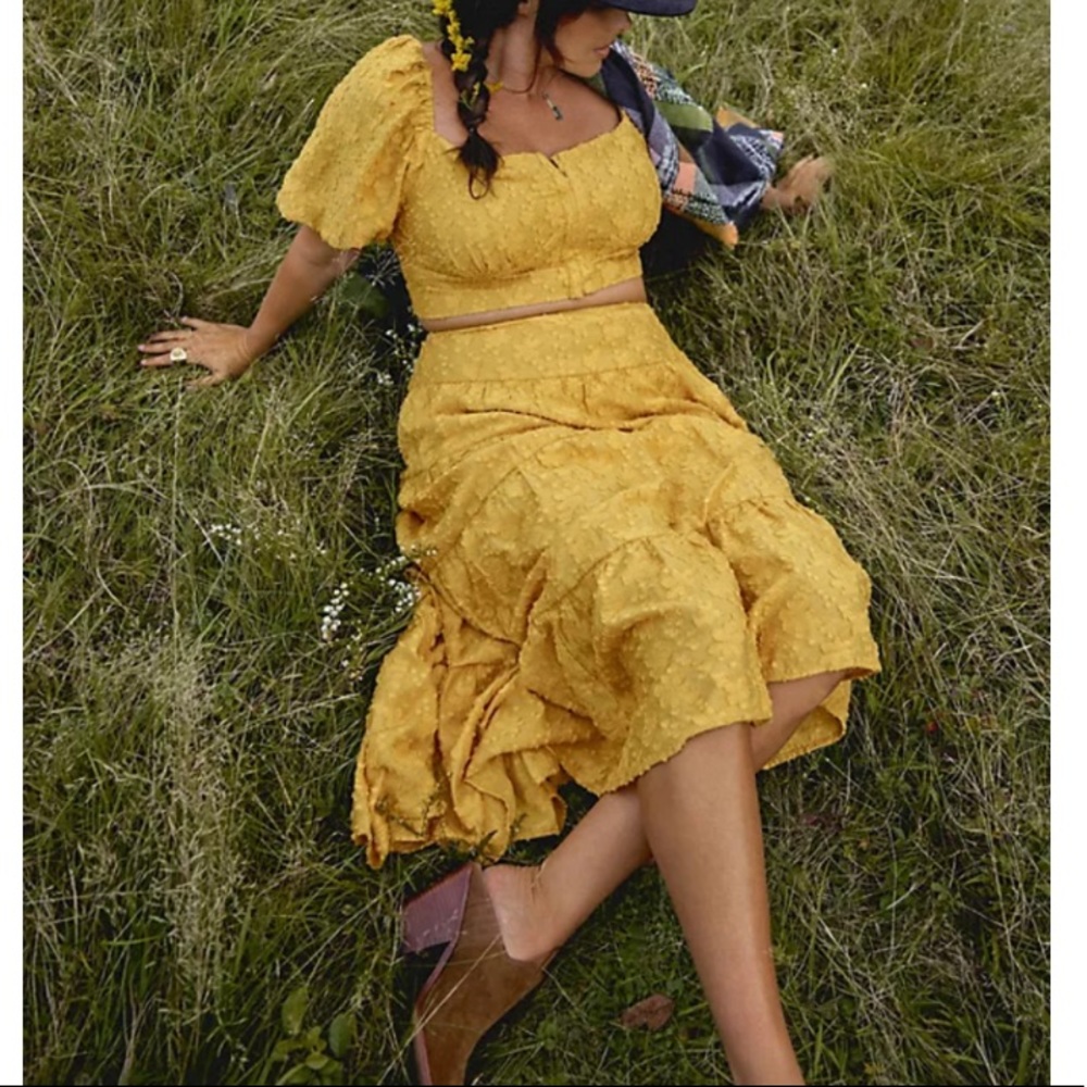 NWT Anthropologie Floral Skirt Set in Yellow
